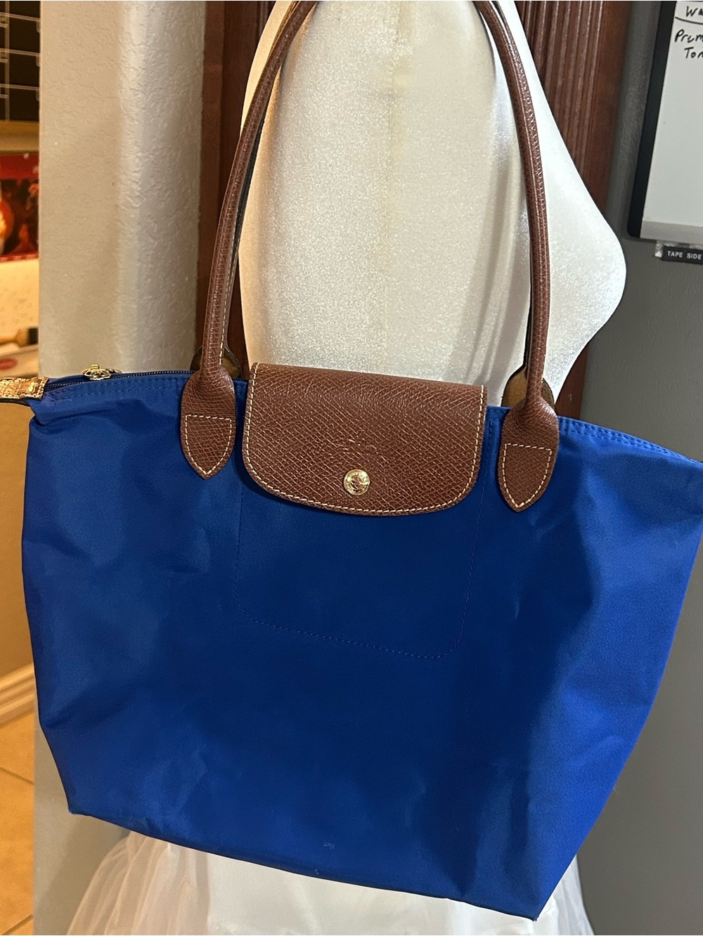 Longchamp Le Pliage Original Nylon Medium Short Handle Handbag Blue Size M *